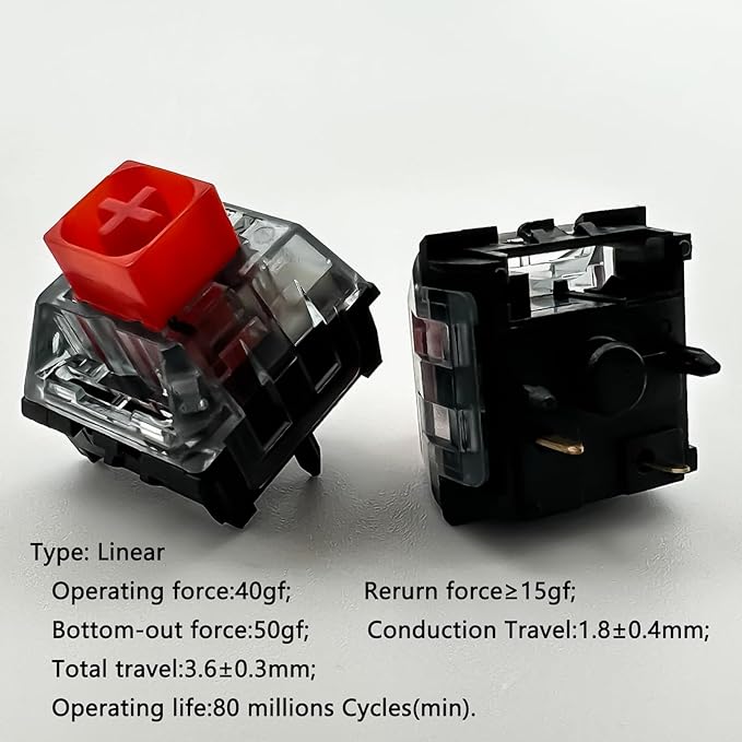 Zjmehty Upgrade Kailh Box V2 Red Switches for Mechanical Gaming Keyboard,5-Pin 40gf Linear/Dust&Waterproof Switches(108pcs,Red)