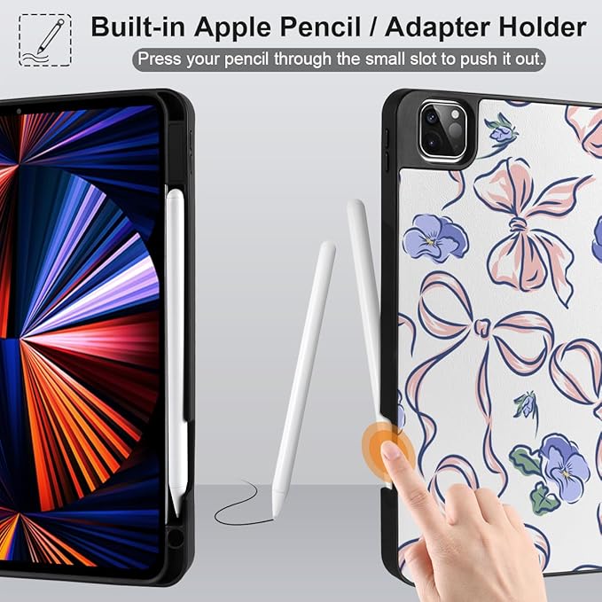 DONGKE Case for iPad Pro 12.9 inch 6th Generation 2022, Built-in Pencil Holder + Trifold Stand + Auto Wake/Sleep + Protective Cover for iPad Pro 12.9 5th/4th/3rd Gen- Pansies Flower