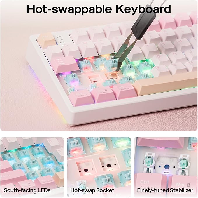 EPOMAKER TH108 PRO Full Size Mechanical Keyboard with Screen & Knob, Wireless Gaming Keyboard with 10000mAh, Creamy Gasket, Hot Swap, Custom Driver, RGB Backlight, NKRO (Pink, Sea Salt Silent)