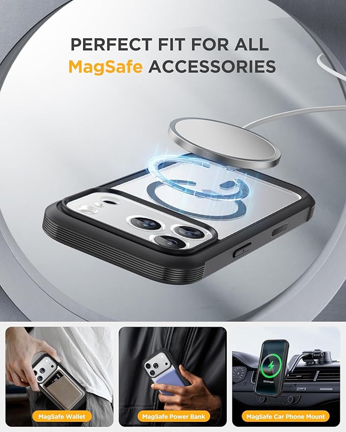Miracase for iPhone 17 Pro Case 6.3", Full-Body Bumper Military Drop Protection Outdoor Phone Case with Built-in Glass Screen & Full Camera Protector,Camera Control,Compatible with MagSafe,Black