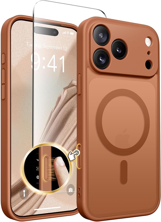 CAPRARO Magnetic for iPhone 17 Pro Max Case, Upgraded [Full Camera Protection] [Compatible with MagSafe] Protective Translucent Matte Women Girl Phone Case Cover, Dark Orange