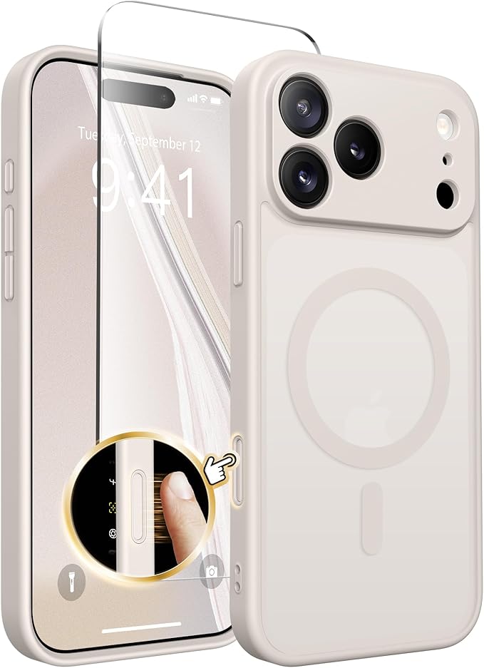 CAPRARO Magnetic for iPhone 17 Pro Max Case, Upgraded [Full Camera Protection] [Compatible with MagSafe] Protective Translucent Matte Women Girl Phone Case Cover, Stone