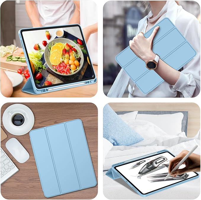 iMieet Case for iPad Pro 11 Inch (M5) 2025 /(M4) 2024 5th Gen, Trifold Stand Smart Cover with Pencil Holder and Soft TPU Back, Auto Wake/Sleep (Azure Blue)