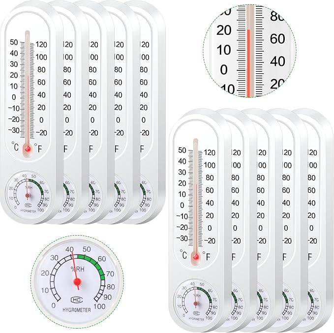 Leinuosen 3 Pcs Indoor Outdoor Wall Thermometer Humidity Meter Vertical Thermometer and Hygrometer Wireless Temperature Humidity Gauge Meter with Fahrenheit/Celsius for Patio Garden