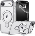 Compatible with iPhone 17 Air Case with Invisible Magnetic Ring Stand [Compatible with Mag-Safe] [Full Camera Lens Protector] Plating Clear Phone Case for iPhone 17 Air 6.5", Silver