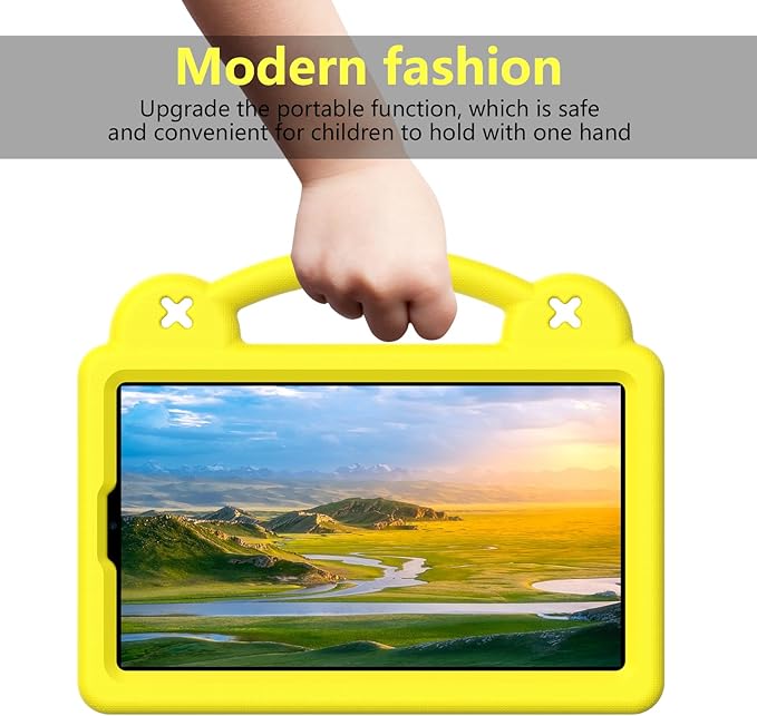 AKABEILA Compatible with Honor Pad X7 8.7 inch 2025 Tablet Case, Kids Friendly Universal Lightweight Shockproof Protective Case with Shoulder Strap & Stand Handle Yellow
