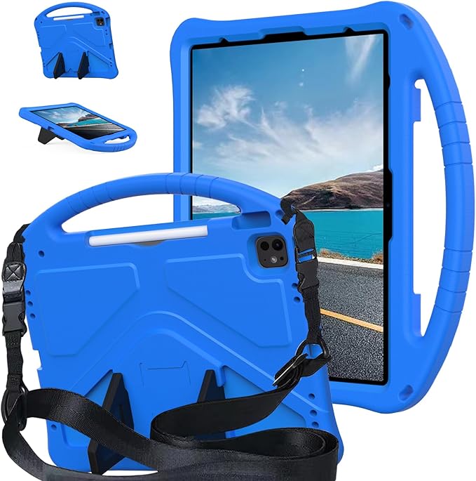 YRH Kids Case for iPad Air 13-in. M4/M3/M2 (2026/2025/2024), for iPad Pro 13-in. M5/M4 (2026/2024), with Strap Handle Stand, Blue