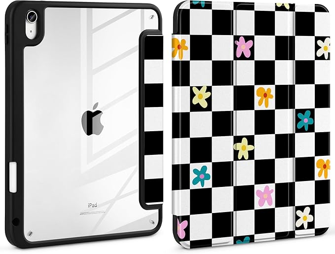 Case for iPad Air 13 inch 2026 M4 2025 M3 2024 M2 Release Slim Lightweight Shockproof Cute Printed Cover with Clear Back TPU Edge Pencil Holder Trifold Stand Auto Wake Sleep, Grid