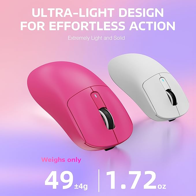 ATTACK SHARK X3 Wireless Gaming Mouse, 49g Ergonomic Computer Mouse, Triple Modes PAW3395 26K DPI Optical Sensor, 200h Battery Life, Programmable Buttons, Gaming Accessories for PC/Laptop/Mac (Berry)