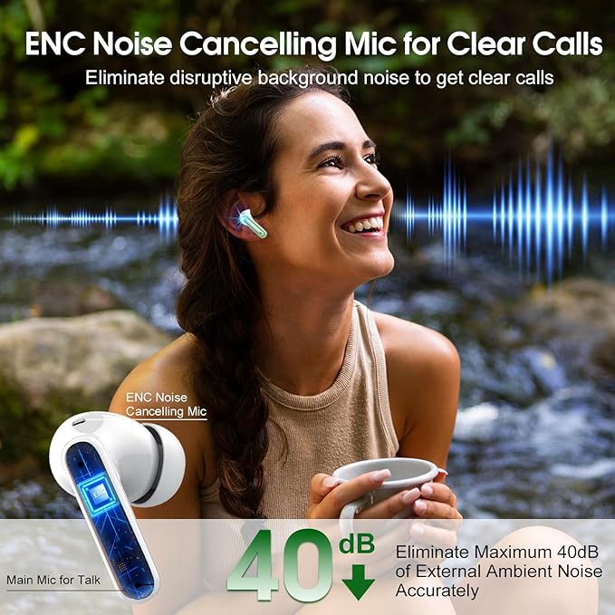 Wireless Earbuds, 2025 Bluetooth Headphones 5.3 HiFi Stereo Earphones, 40H Playtime in-Ear Earbud, Bluetooth Earbud with LED Power Display, IP7 Waterproof Earphones Sport Headset for Android iOS