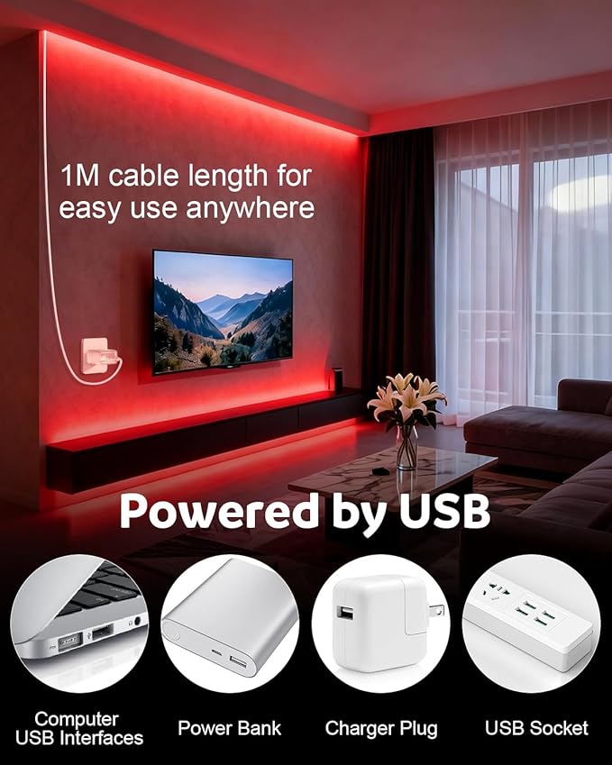 Aclorol COB LED Strip Light 5V USB 6.56FT/2M 640 LEDs Red LED Light Strip for Bedroom Flexible and Cuttble COB Tape Lights for Cabinet Display Home DIY Lighting Decoration CRI85+