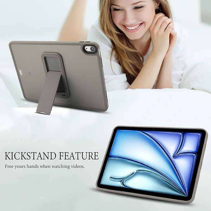 Shockproof Case for iPad Air 11-inch M4/M3/M2 (2026/2025/2024) for Women Men, Kickstand Slim Fit Rugged Bumper Lightweight Anti-Scratch Bumper Case Cover for iPad Air 11", Gray