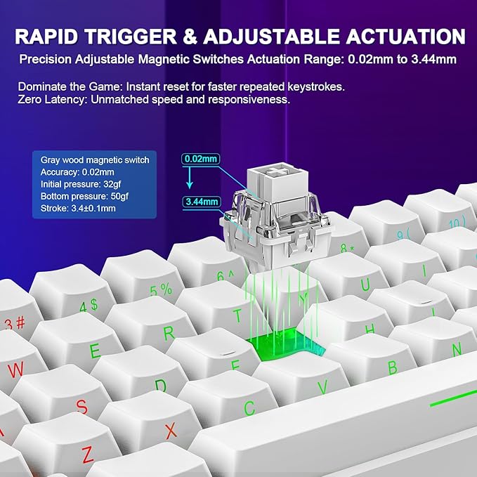 Aula WIN60 HE 60% Mechanical Keyboard Wired, Hall Effect Gaming Keyboard Magnetic Switch Hot Swappable, Adjustable Actuation Rapid Trigger Mode 8000Hz Polling Rate, RGB Keyboard 60 Percent Design