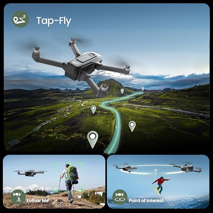 Drones with Camera for Adults 4k, WeFone WF30 GPS FPV Foldable Quadcopter for Beginners, Follow Me and Auto Return Home, Brushless Motor, 5G Transmission, 2 Batteries for 40 Mins Flight Time, Black