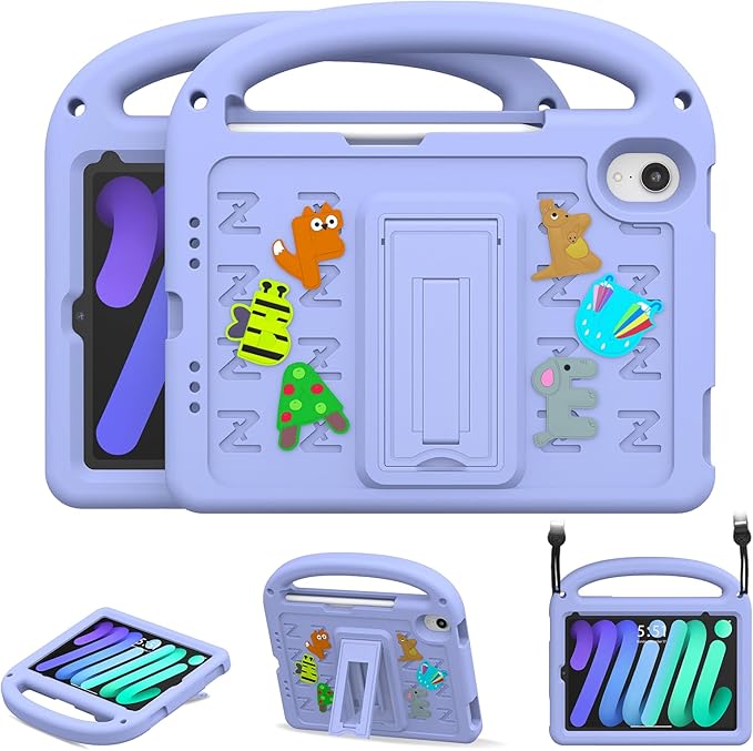 Kids Case for iPad mini 7(A17 Pro) 2024/iPad Mini 6 2021 8.3 Inch, with Built-in Pencil Holder/Anti-Slip Handle/Foldable Stand, Shockproof Protective iPad mini 7th/6th Generation Case 8.3 Inch