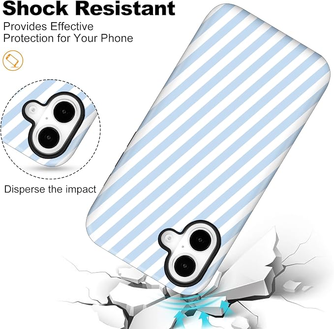 Magnetic for iPhone 16 Case Cute Diagonal Stripes Phone Case, Shockproof Slim TPU and Hard PC Protective Phone Cover Compatible with MagSafe Designed for Women Girls,Blue
