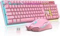 RedThunder K10 Wireless Gaming Keyboard and Mouse Combo, LED Backlit Rechargeable 3800mAh Battery, Mechanical Feel Anti-ghosting Keyboard + 7D 3200DPI Mice for PC Gamer (Pink)