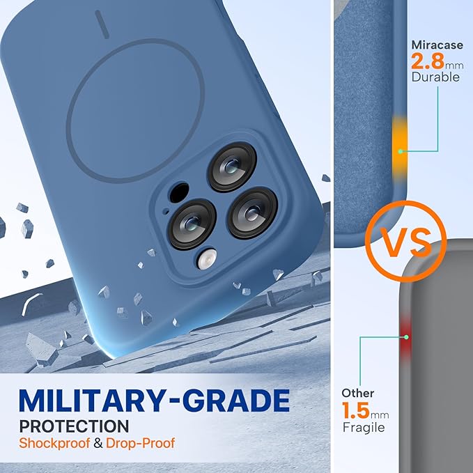 Miracase Magnetic for iPhone 16 Pro Max Case, [Soft Anti-Scratch Microfiber Lining], Compatible with MagSafe, Liquid Silicone Case Shockproof Drop Protection Phone Case for 16 ProMax,Glass Blue