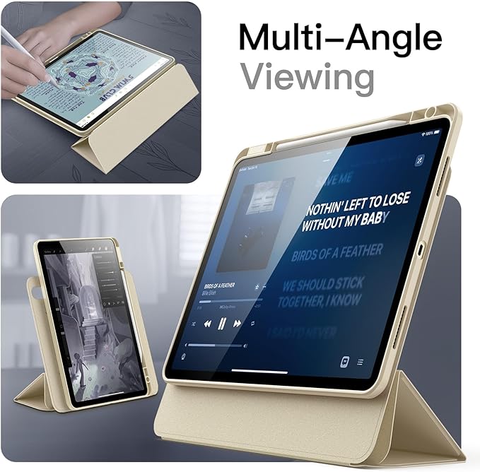JETech Magnetic Detachable Case for iPad Air 13-Inch M4/M3/M2 (2026/2025/2024) with Pencil Holder, Removable Rotating Clear Cover, Portrait/Landscape Stand with Raised Screen View (Starlight)