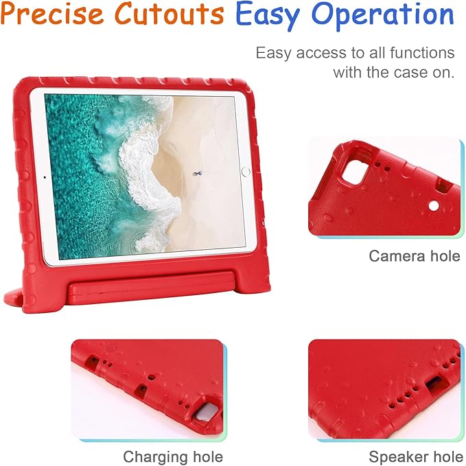 Kids Case for iPad 9th/8th/7th Generation (2021/2020/2019), iPad 10.2" Shockproof Case, Techcircle Handle Stand Lightweight EVA Foam Bumper Protective Rugged Drop Protection Child Proof Cover, Red