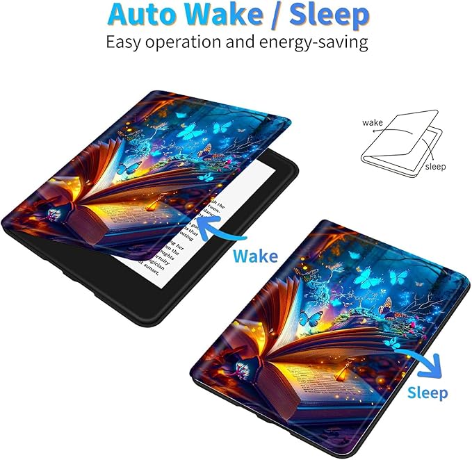 for 6" All-New Kindle Paperwhite 4 10th Generation (Model No. PQ94WIF) E-Reader Case, Slim Kickstand Stand Leather Smart Cover with Auto Wake/Sleep, Book Blue Butterfly