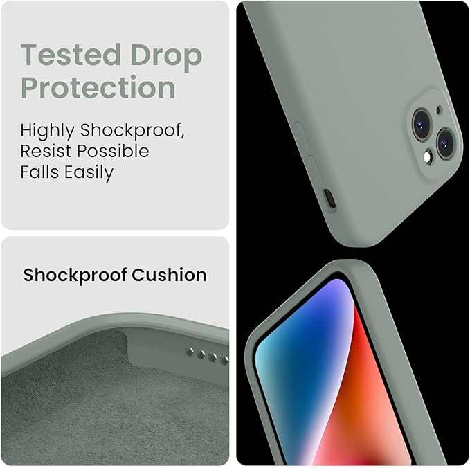 FireNova Designed for iPhone 13 Case, Silicone Upgraded [Camera Protection] Phone Case, Soft Anti-Scratch Microfiber Lining Inside, 6.1 inch, Calke Green