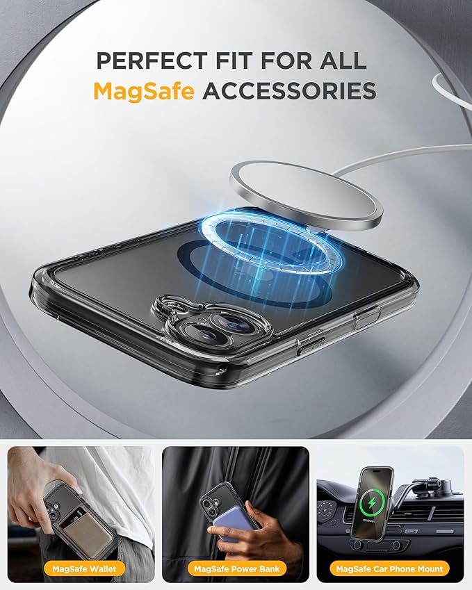 Miracase for iPhone 17 Case 6.3'', Full-Body Bumper Military Drop Protection Outdoor Phone case with Built-in Glass Screen &Camera Control,Easy Installation,No Gap,Compatible with MagSafe,Clear Black