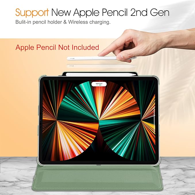 Fintie Rotating Case for iPad Pro 12.9-inch 6th Generation 2022-360 Degree Swiveling Protective Cover with Pencil Holder, Auto Sleep/Wake, Also Fit iPad Pro 12.9" 5th/4th/3rd Gen, Sage Green