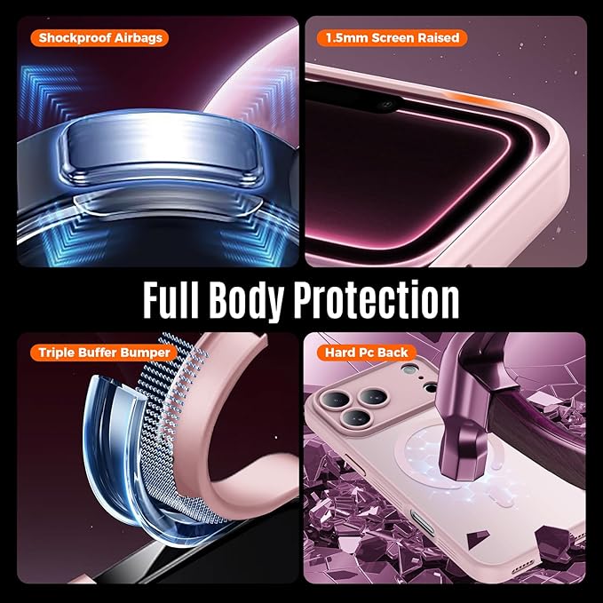 Symcele Designed for iPhone 17 Pro Case, Compatible with MagSafe, [Camera Protection] [15FT Military Drop Protection] Shockproof Translucent Matte Anti-Slip Phone Case, 6.3", Pink