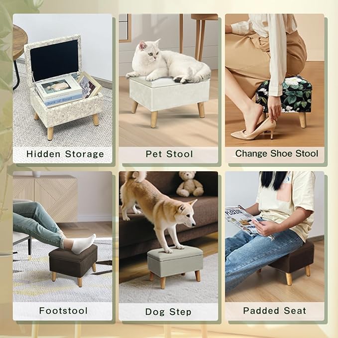 lumizone Small Ottoman Foot Rest Modern Storage Ottoman Foot Stool Padded Seat Pet Step for Dog Under Desk Stool for Living Room Bedroom Office Entryway (Beige)