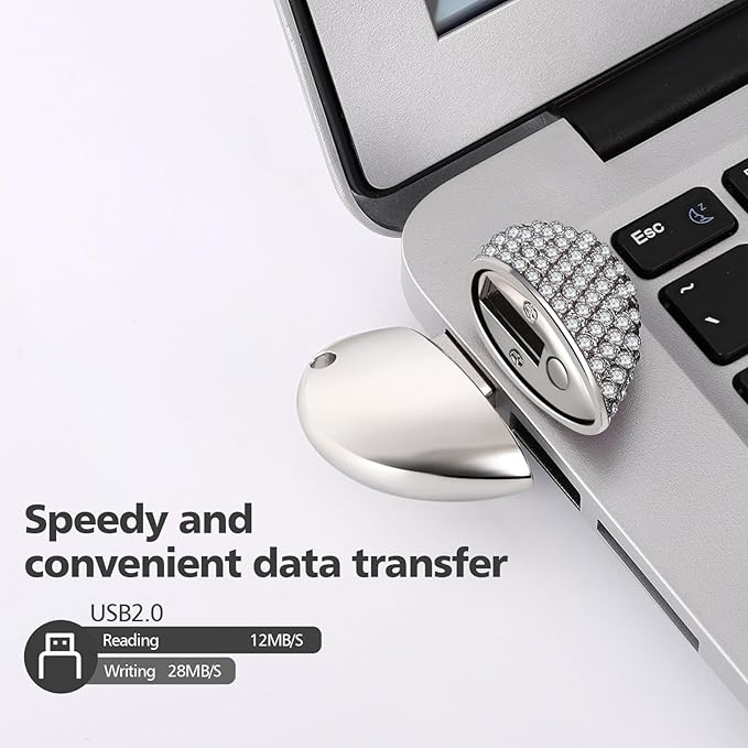 USB 2.0 Flash Drive,Cute Romantic Heart Shape USB Memory Stick,Thumb Drive for Photos, Music, Files Storage (Silver, 64, GB)