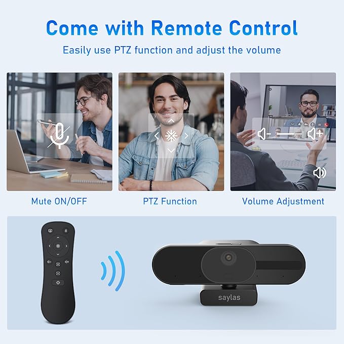 saylas 4K Webcam with Microphone and Speaker, 120° FOV Wide Angle Web cam with Remote, Noise-Cancelling Mics, Auto Focus, Privacy Cover, Plug & Play Web Camera for Computer, USB Webcam for Pc, Laptop