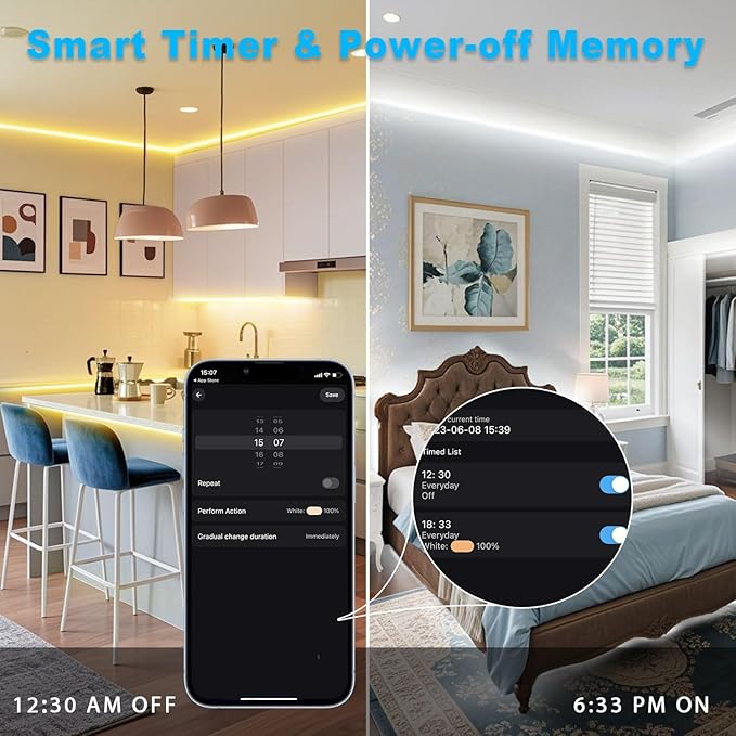 66FT White LED Strip Lights 3000K-6500K Dimmable, Smart Strip Light Alexa Compatible, 24V WiFi Flexible Tape LED with APP & RF Remote, Cabinet Lighting Self-Adhesive for Room, Kitchen