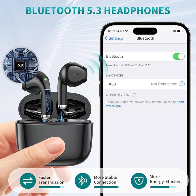 ACAGET Wireless Headphone for Samsung Galaxy S26 Ultra S25 S24 S23 FE S22 Plus Bluetooth 5.3 Earbuds Noise Isolation Earphones for iPhone 16 15 17 Pro Max 14 13 HiFi Stereo Headset for Galaxy Z Flip