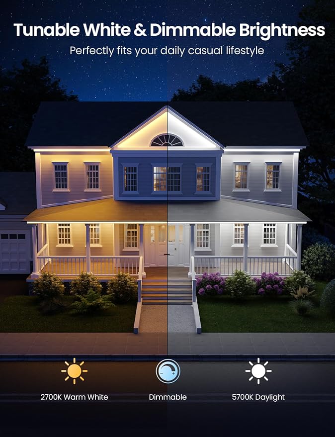 Lepro SW1 AI Smart Outdoor LED Strip Lights - 32.8ft IP65 Waterproof RGBCW Light Strips, 2700K-5700K Tunable Warm White, APP Control(No Remote), 2.4G Wi-Fi Lights for Holiday Decor, House, Porch, Eave