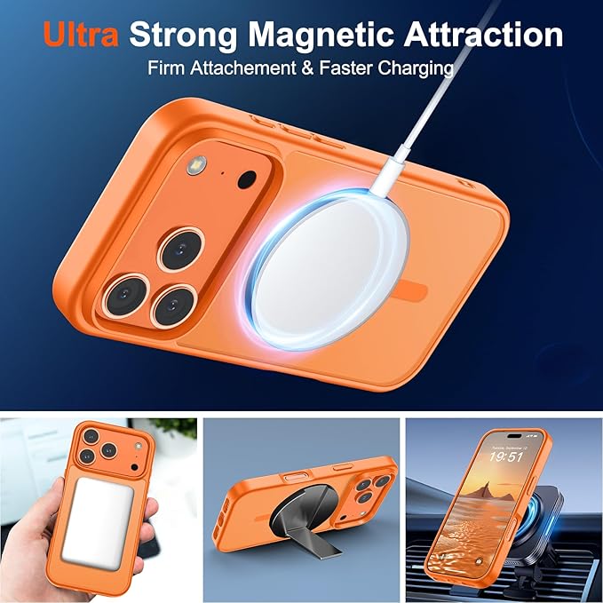 SUPFINE Magnetic for iPhone 17 Pro Case (Compatible with MagSafe)(Military Grade Drop Protection) Translucent Matte Shockproof with Anti-Fingerprint Phone Cover,Starry Orange