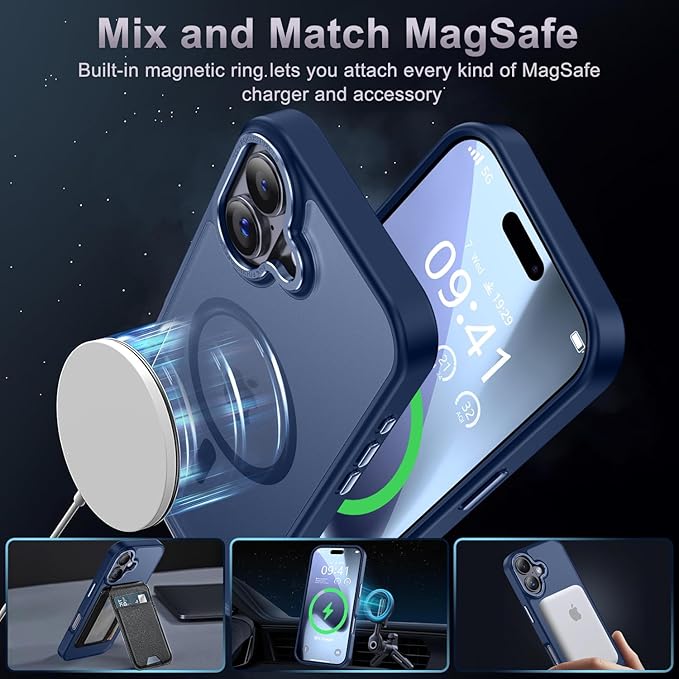 Newfuture Magnetic for iPhone 17 Case [Compatible with Magsafe] [Military Grade Drop Protection] Translucent Matte Anti-Scratch Shockproof Protective Phone Cover 6.3 Inch, Navy Blue