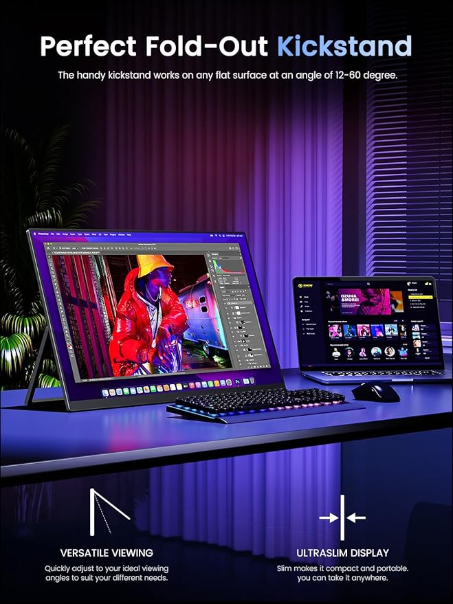 UPERFECT Portable Monitor 4K 120HZ QLED 17.3" | 0.1ms Gaming Monitor, 500 Nits | 3840 * 2160 UHD |100% DCI-P3 | USB-C & HDMI | VESA & Stand | Travel Screen for Laptop, Computer, Game Consoles