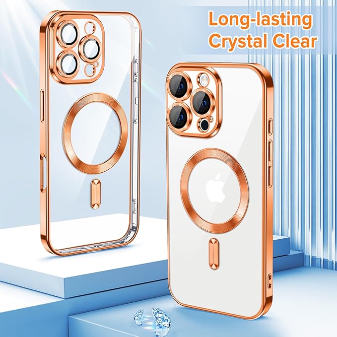Hython Magnetic Clear for iPhone 16 Pro Max Case with Camera Lens Protector [Compatible with MagSafe] Plating Edge Slim Soft TPU Cover Protective Phone Case for iPhone 16 Pro Max 6.9", Orange
