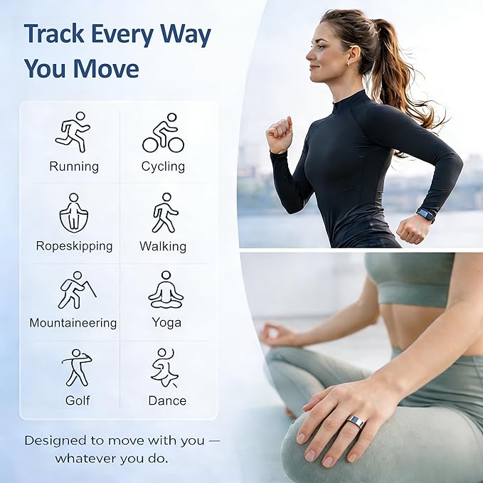 Smart Ring Health & Fitness Tracker for Men & Women, Heart Rate, SPO₂, Sleep & Activity Monitoring, IP68 Waterproof, Long Battery Life, Family Care Mode, No Subscription Fee (Silver, 9)