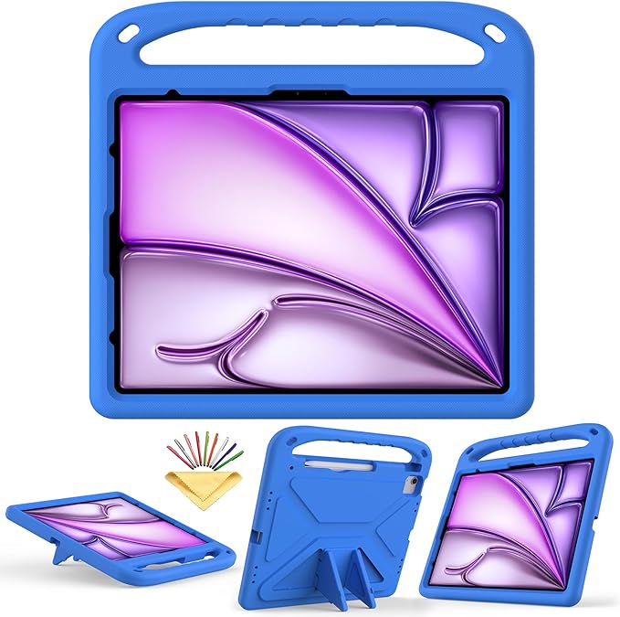 Kids Case for iPad Air 13 inch M4/M3/M2 (2026/2025/2024) & iPad Pro 13 inch M5/M4 (2025/2024) & iPad Pro 12.9 inch Case 6th/5th/4th/3rd Generation with Pencil Holder/Handle Stand Cover, Blue