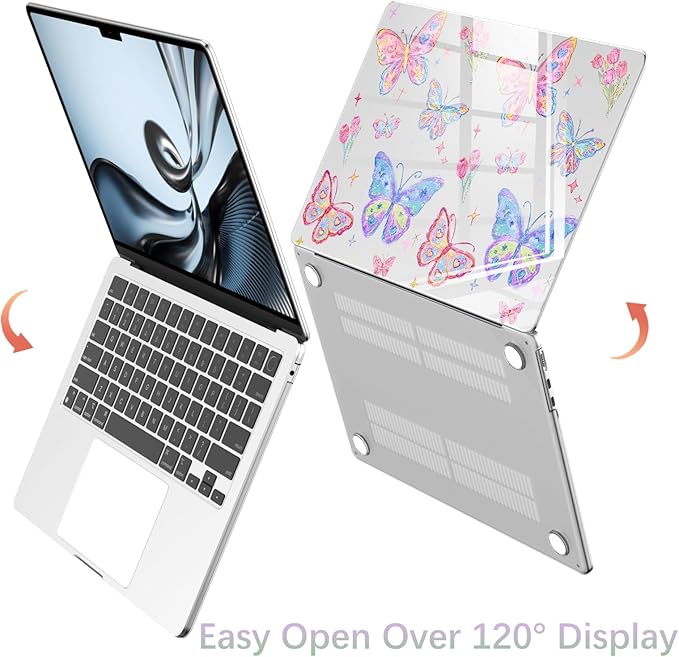 Compatible with MacBook Air 15 inch Case M5 M4 M3 M2 2026-2023 Release A3448 A3241 A3114 A2941, Cute Butterfly Flower Protective Hard Shell Clear Cover for Mac Air 15.3 inch
