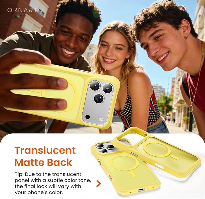 ORNARTO Magnetic for iPhone 17 Pro Max Case, 20FT Military-Grade Drop Protection, Compatible with MagSafe, Slim Shockproof Translucent Matte Phone Case for iPhone 17 Pro Max 6.9", Light Yellow