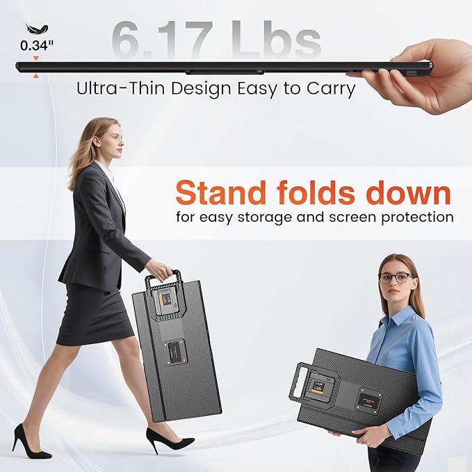 24" Large Portable Monitor, 1080P FHD 100Hz IPS Monitor, Height-Adjustable & Rotatable Screen(Horizontal/Vertical), Built-in Speakers, Requires Wall Outlet, Travel Monitor for Laptop / MacBook / PC
