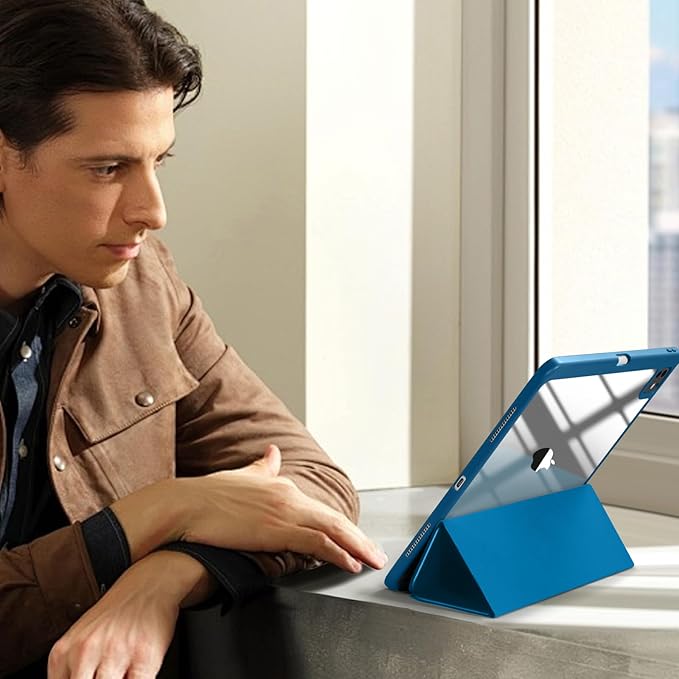 New Compatible with iPad Pro 13 inch Case M5 2025/M4 2024 with Built-in Pencil Holder, Kidopire for iPad Pro 13 Case with Hard Clear Back Shell, Support Pencil Pro, Auto Wake/Sleep, PeacockBlue