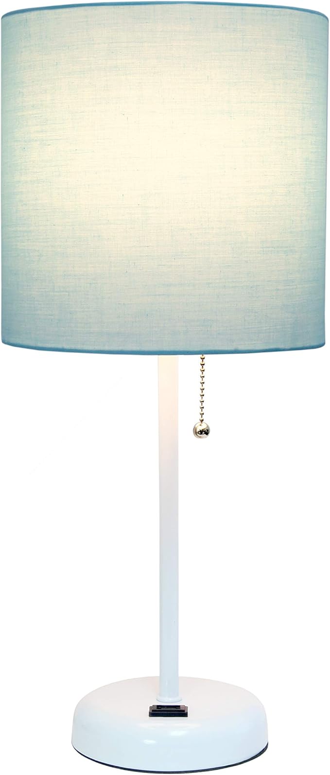 Simple Designs LT1144-AOW Sleek and Slender White Table Lamp with Charging Outlet, for Bedroom, Living Room, Entryway, Office, Dining Room, Study, Aqua Shade