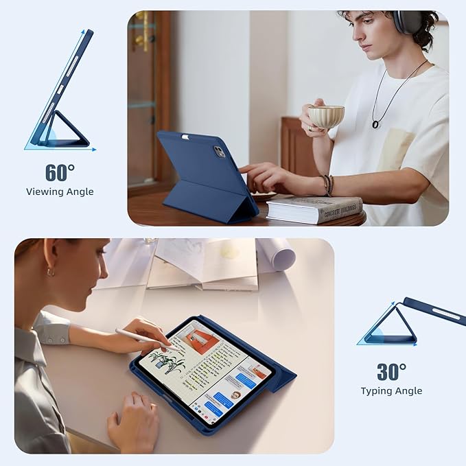Kidopire New Compatible with iPad Pro 11 Inch Case (M4 2024/M5 2025) with Pencil Holder, Smart Cover with Protective Trifold Stand & Soft TPU Back, Auto Wake/Sleep, Support Pencil Pro, Dark Blue