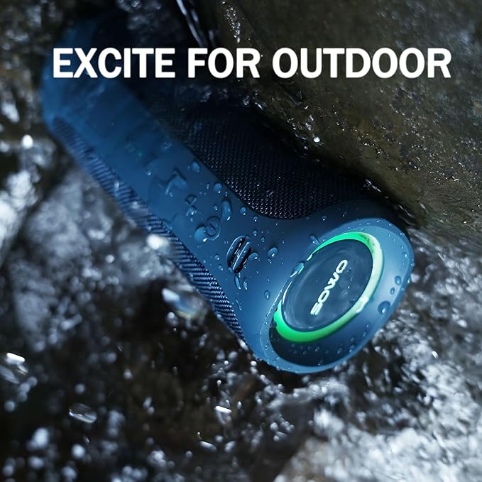 SOWO Waterproof Speaker Bluetooth Wireless- Portable Speaker Loud with Built-in Subwoofer and Tweeter, Extra Bass, Stereo Sound, IP67, Colorful Lights for Party, Outdoor, Camping - Blue