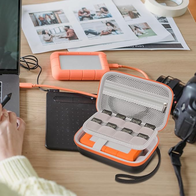 Case for LaCie Rugged Mini 1TB/ 2TB/ 4TB/ 5TB/ Thunderbolt 3.0 2.0 USB-C External Hard Drive Portable HDD, Storage Holder for Hard Drives for Mac and PC Computer & USB Cable SD Cards- Bag Only (Grey)