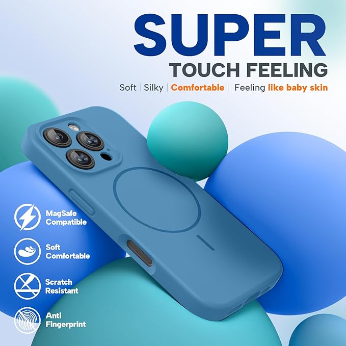 Miracase Magnetic for iPhone 16 Pro Max Case, [Soft Anti-Scratch Microfiber Lining], Compatible with MagSafe, Liquid Silicone Case Shockproof Drop Protection Phone Case for 16 ProMax,Capri Blue
